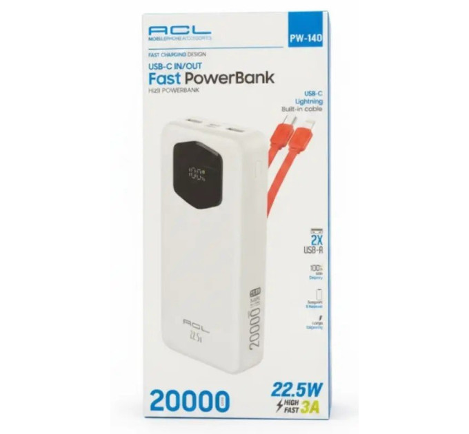 Powerbank ACL PW-140 20000mAh, 22.5W white