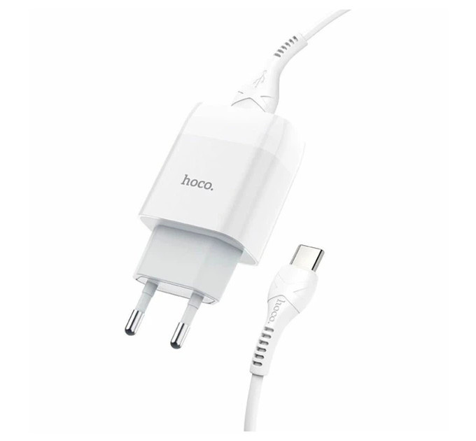 Зарядное устройство Hoco C72A + кабель Type-C, 5V, 2.1A White