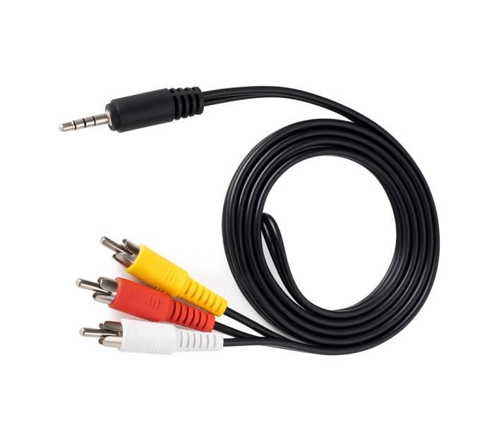 Кабель AV Mini Jack 3.5 мм на три Тюльпани 0,6м (для ТБ без HDMi)