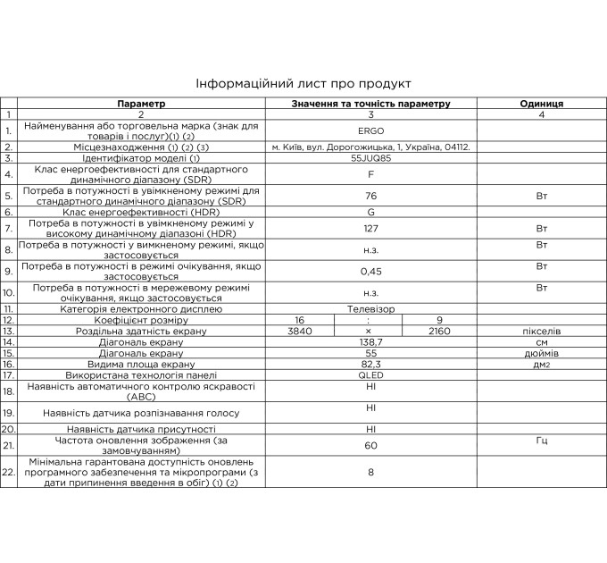 Телевізор ERGO QLED+ 55JUQ85 (6996982)