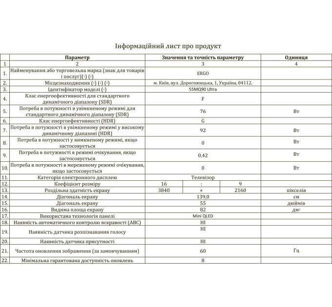 Телевізор ERGO 55MQ95 GAME PRO (7083180)