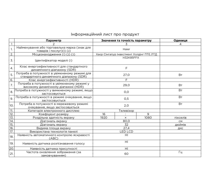 LED-телевізор Haier H32K85FFX  (7133337)