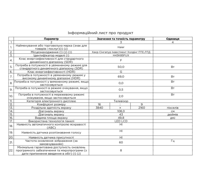 LED-телевізор Haier H43K85FUX  (7133338)