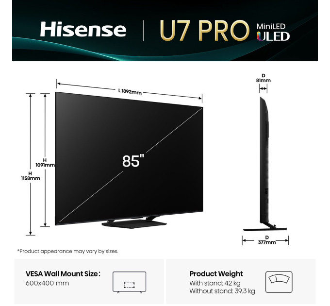 LED-телевізор Hisense 85U7Q PRO  (7134202)