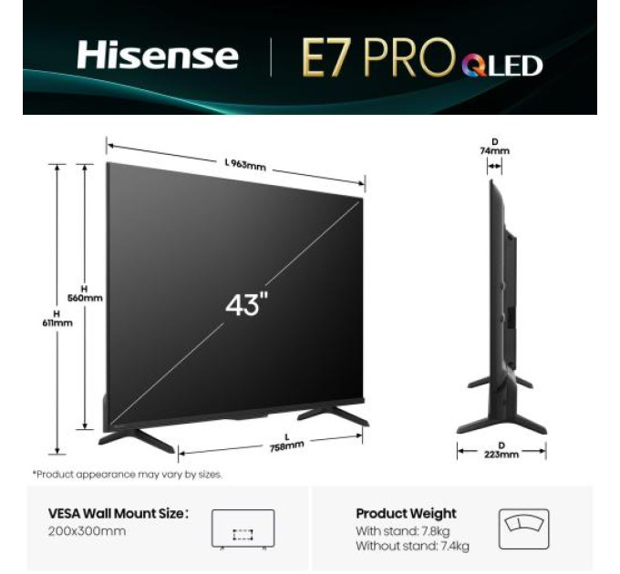 LED-телевізор Hisense 43E7Q PRO  (7134217)