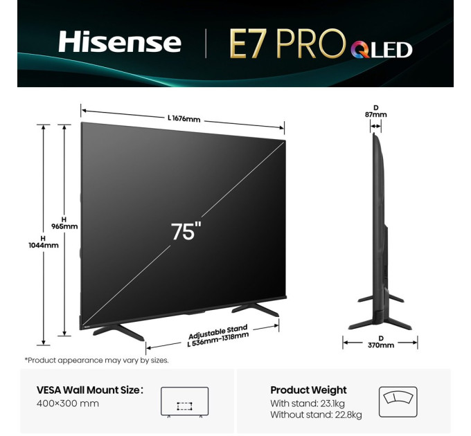 LED-телевізор Hisense 75E7Q PRO  (7134220)