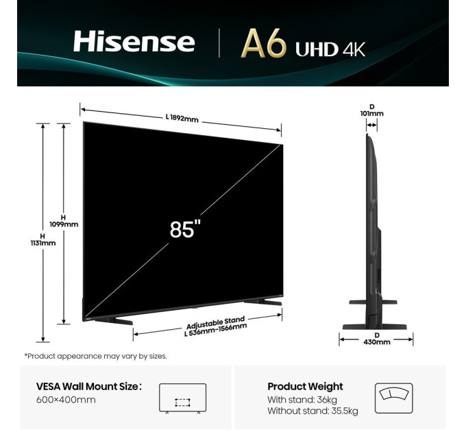 LED-телевізор Hisense 85A6Q  (7134237)