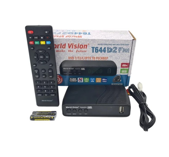 Комплект Цифровий ресивер World Vision T644D2 FM, Внутрішня антена SRTANT30 (DVB-T/T2)