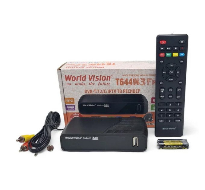 Комплект T2 | Ресивер World Vision T644M3 FM, Зовнішня антена Eurosky 003, 10м кабелю та штекери