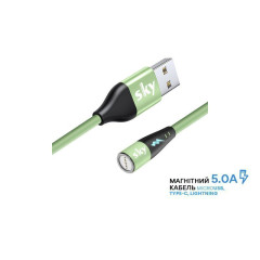 Магнітний кабель для заряджання та передачі даних SKY S7R 5A-100 (100 см) без конектора (R) Зелений