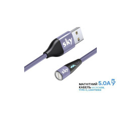 Магнітний кабель для заряджання та передачі даних SKY S7R 5A-100 (100 см) без конектора (R) Фіолетовий