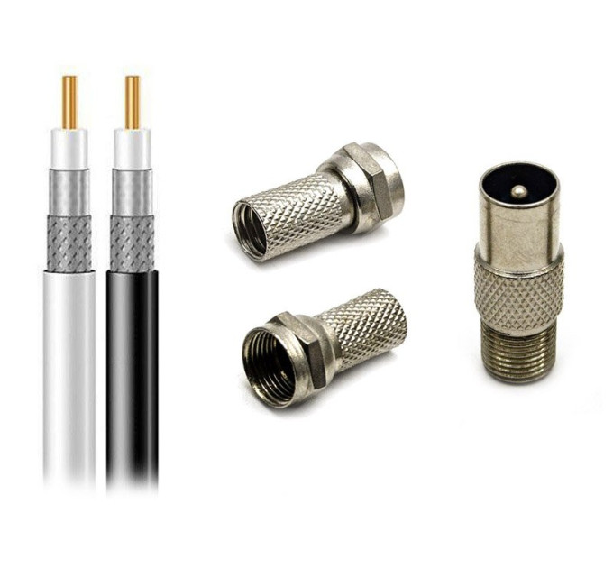 Набір штекерів і кабелю RG6 - 10 метрів | Комплект для підключення антени DVB-T2